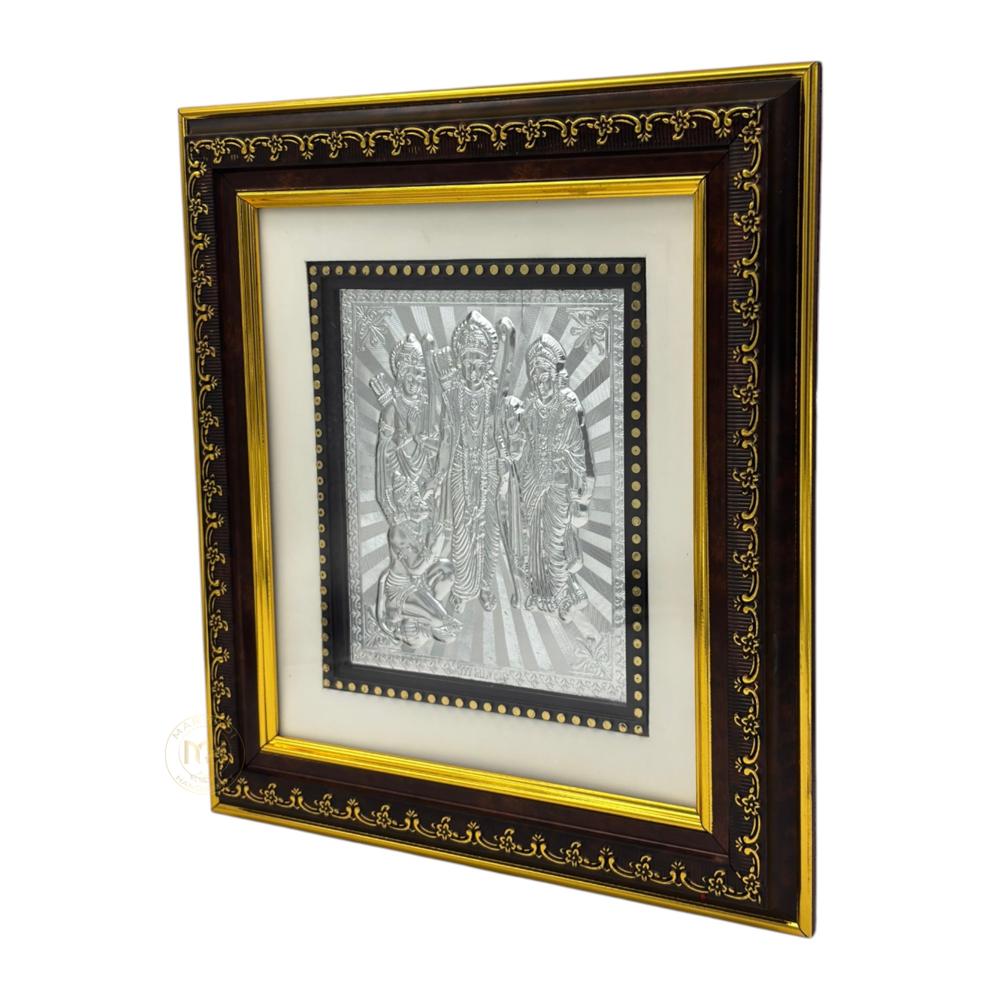 999 Silver Wooden Photo Frame Of God Ram Darbar For Gifting And Decoration