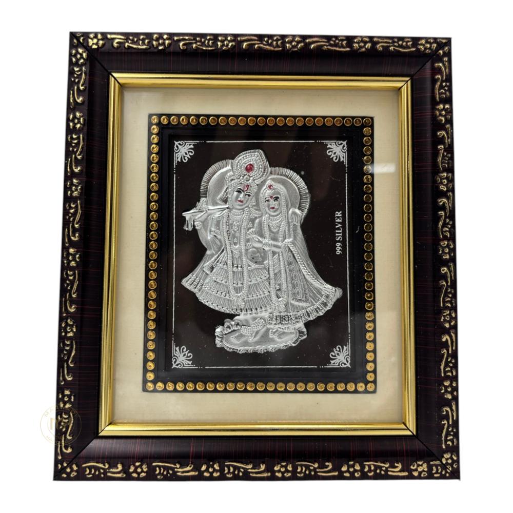 999 Silver Wooden Photo Frame of God Radha Krishna Ji for gifting and decoration