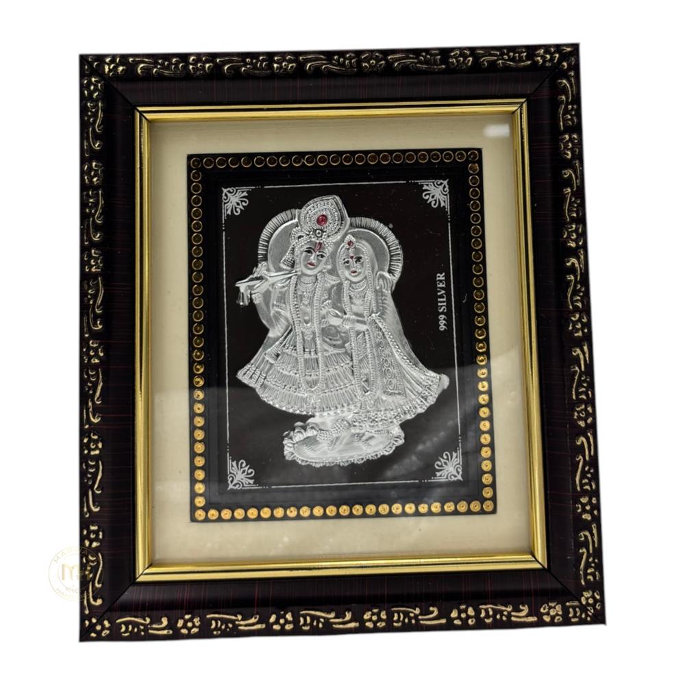 999 Silver Wooden Photo Frame of God Radha Krishna Ji for gifting and decoration