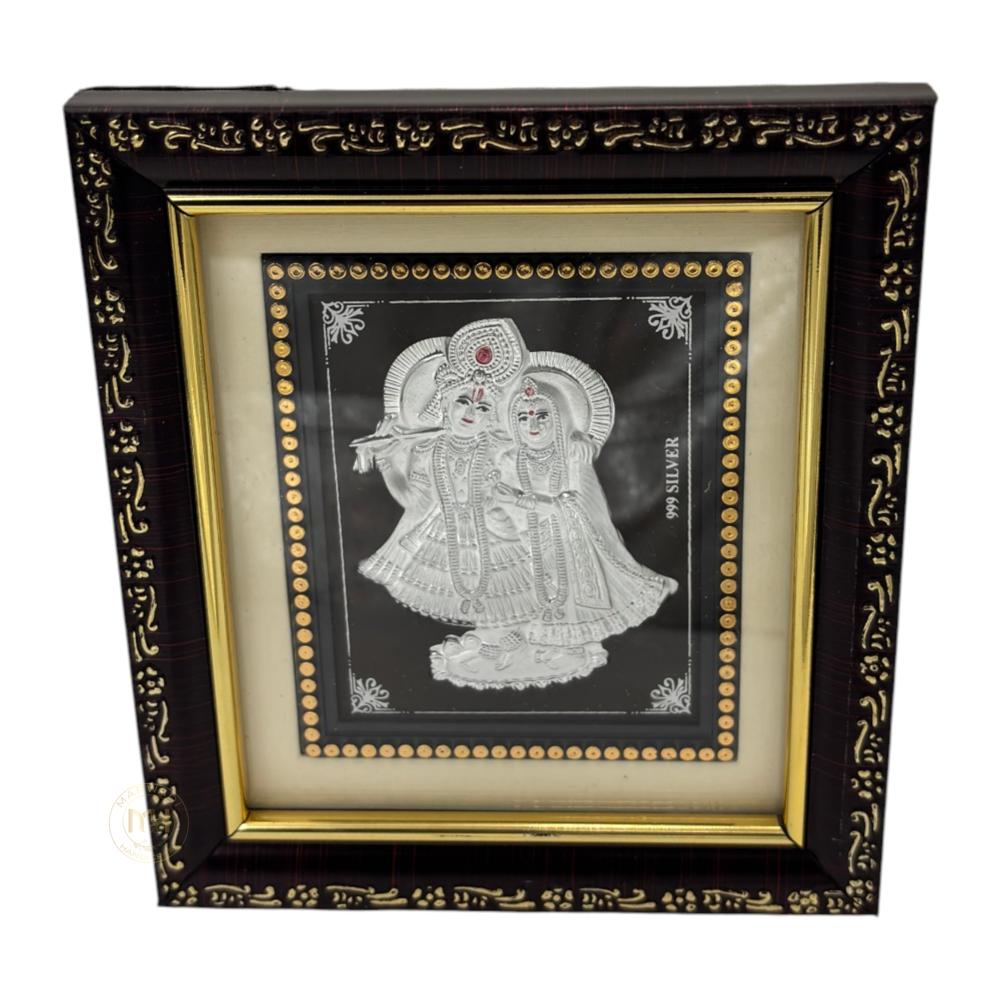 999 Silver Wooden Photo Frame of God Radha Krishna Ji for gifting and decoration