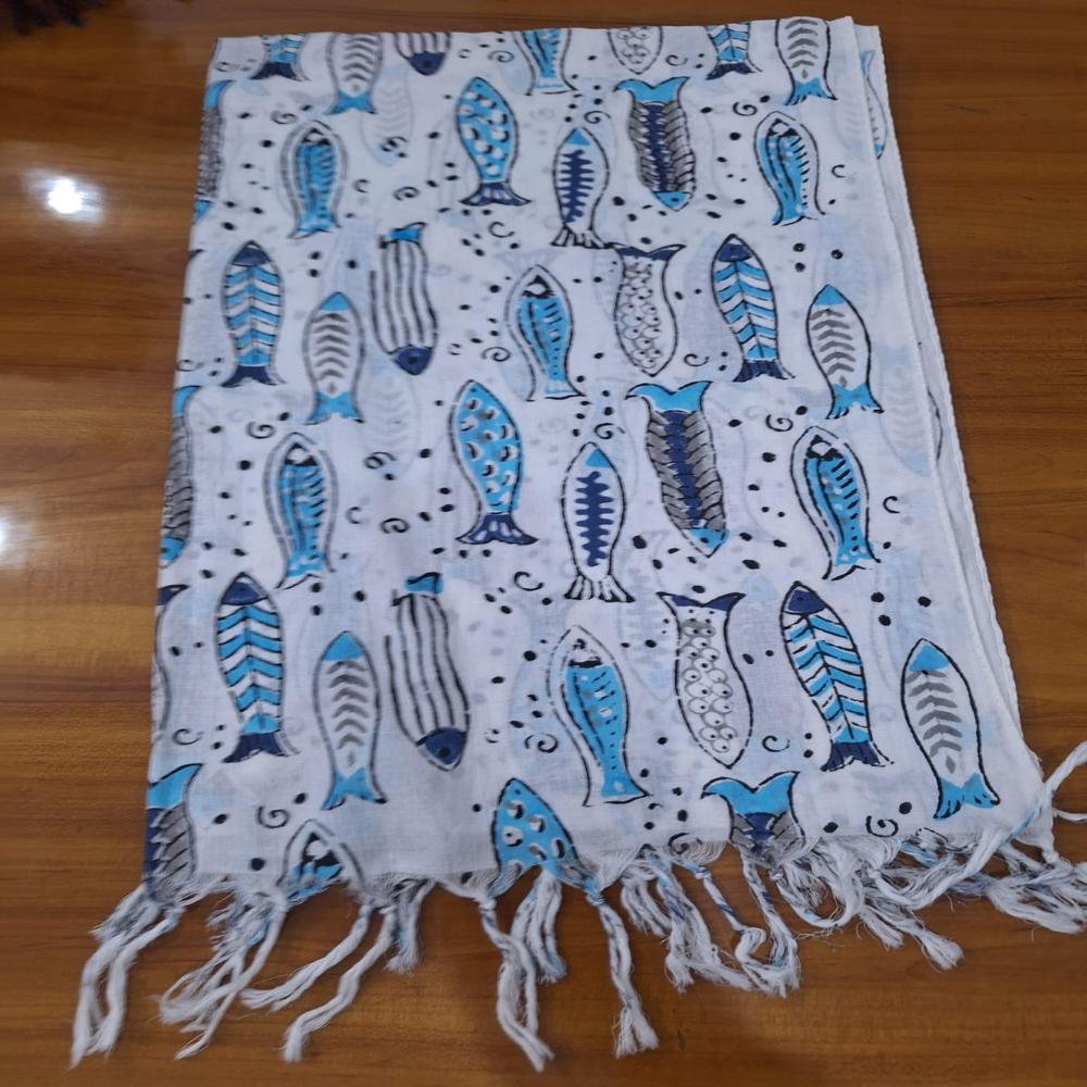 Women Cotton Printed Tassel Stole