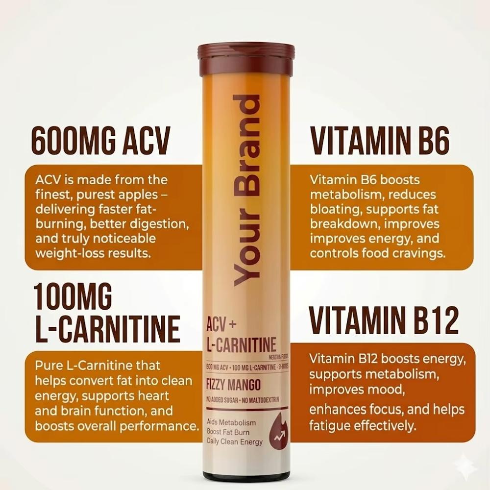 Apple Cider Vinegar & L-Carnitine Effervescent Tablets Mango Flavor
