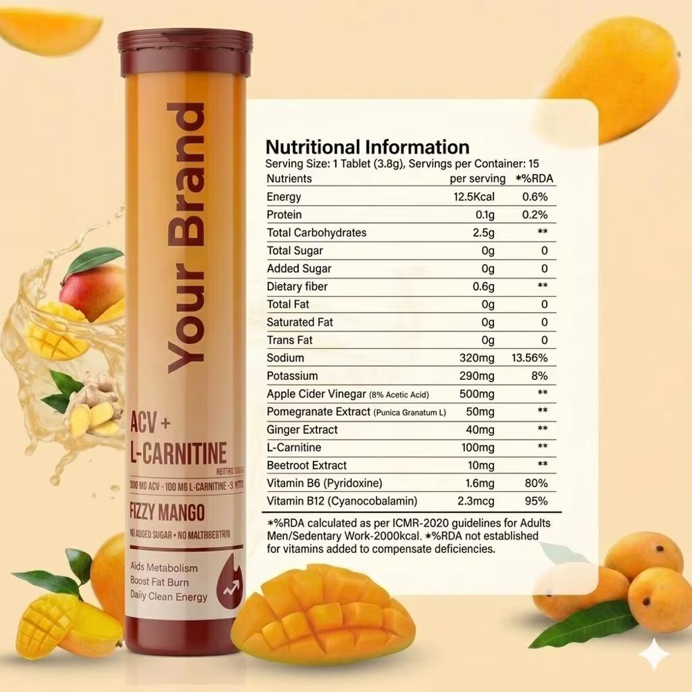 Apple Cider Vinegar & L-Carnitine Effervescent Tablets Mango Flavor