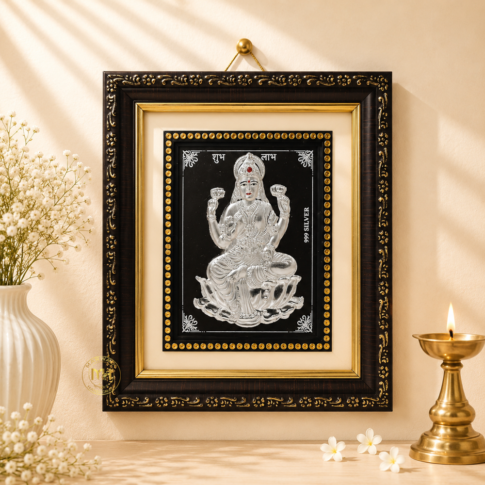 999 Silver Wooden Photo Frame of God Laxmi Ji for gifting and decoration