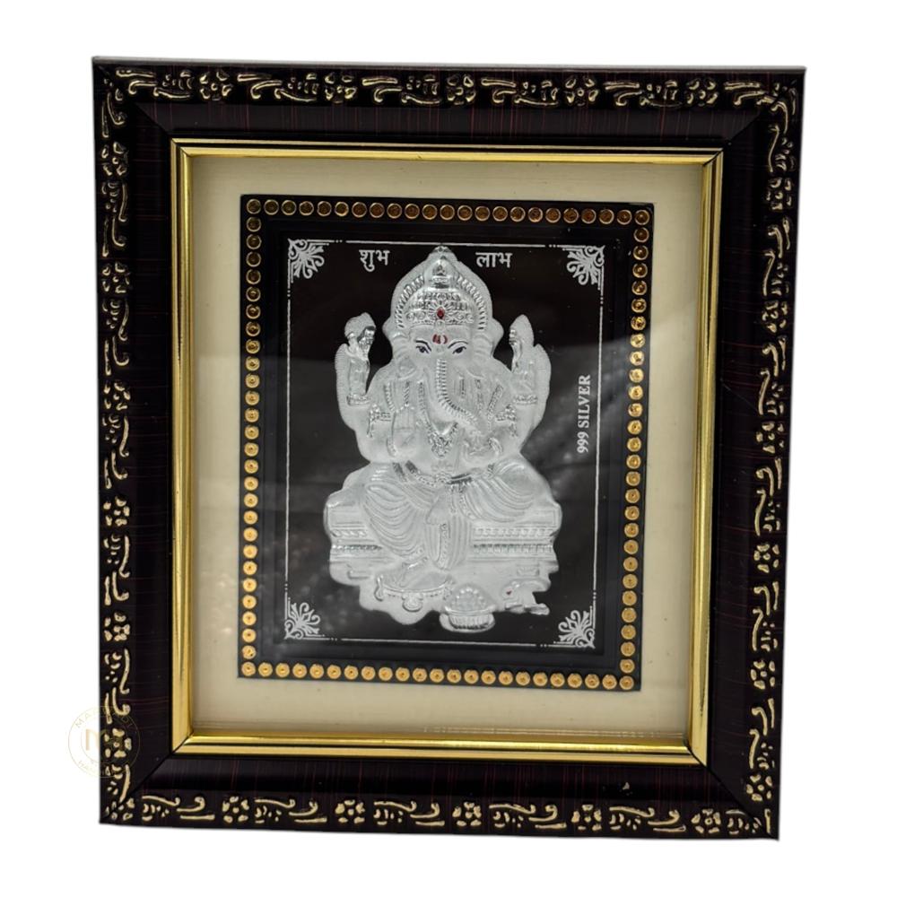 999 Silver Wooden Photo Frame of God Ganesh Ji for gifting and decoration