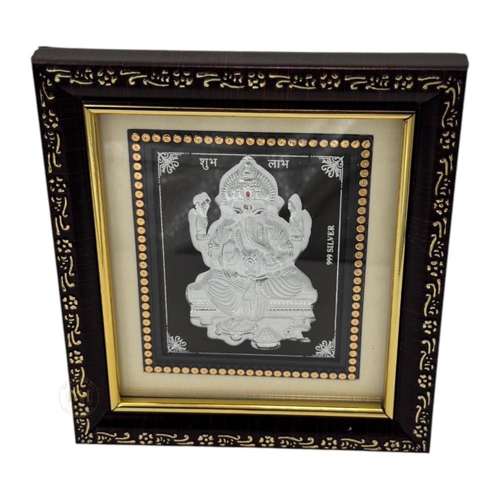 999 Silver Wooden Photo Frame of God Ganesh Ji for gifting and decoration