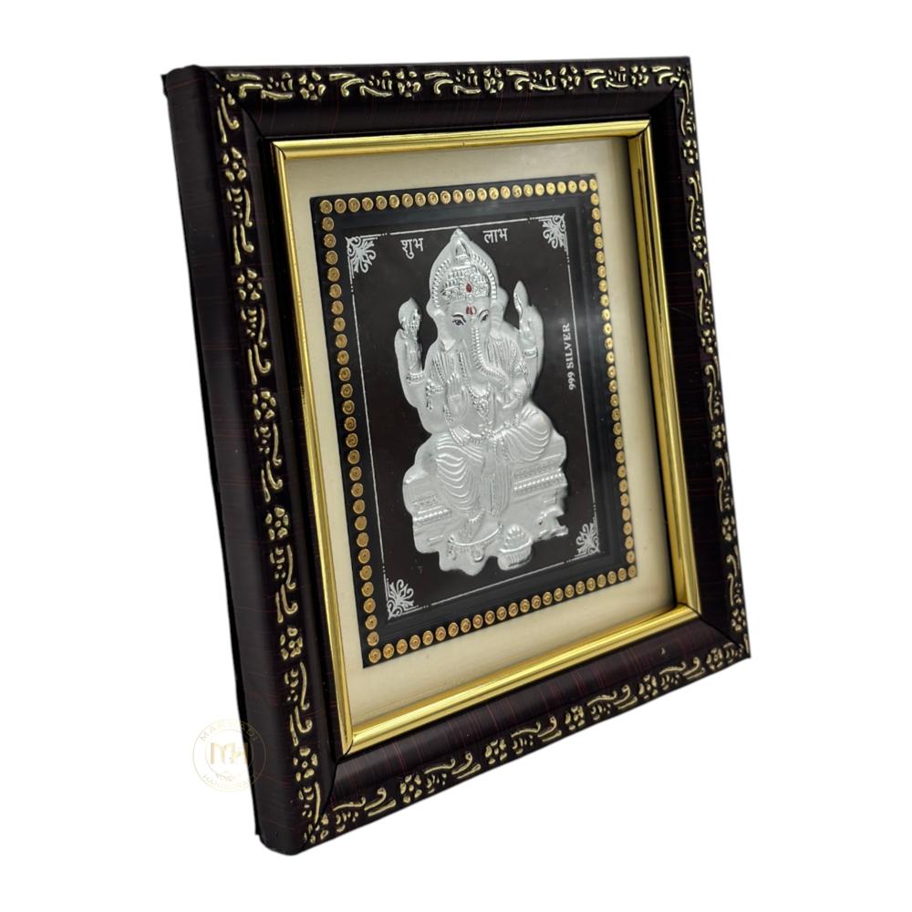 999 Silver Wooden Photo Frame of God Ganesh Ji for gifting and decoration