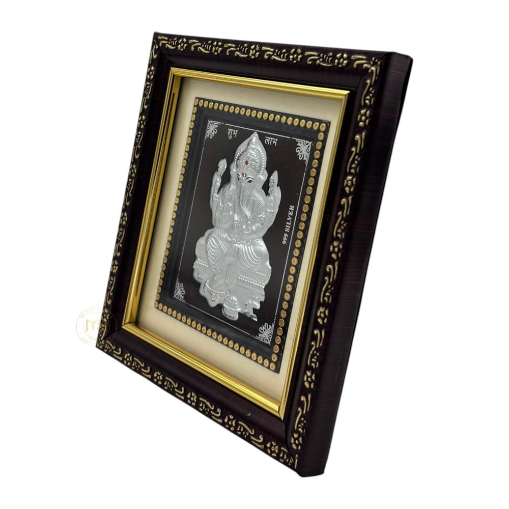 999 Silver Wooden Photo Frame of God Ganesh Ji for gifting and decoration