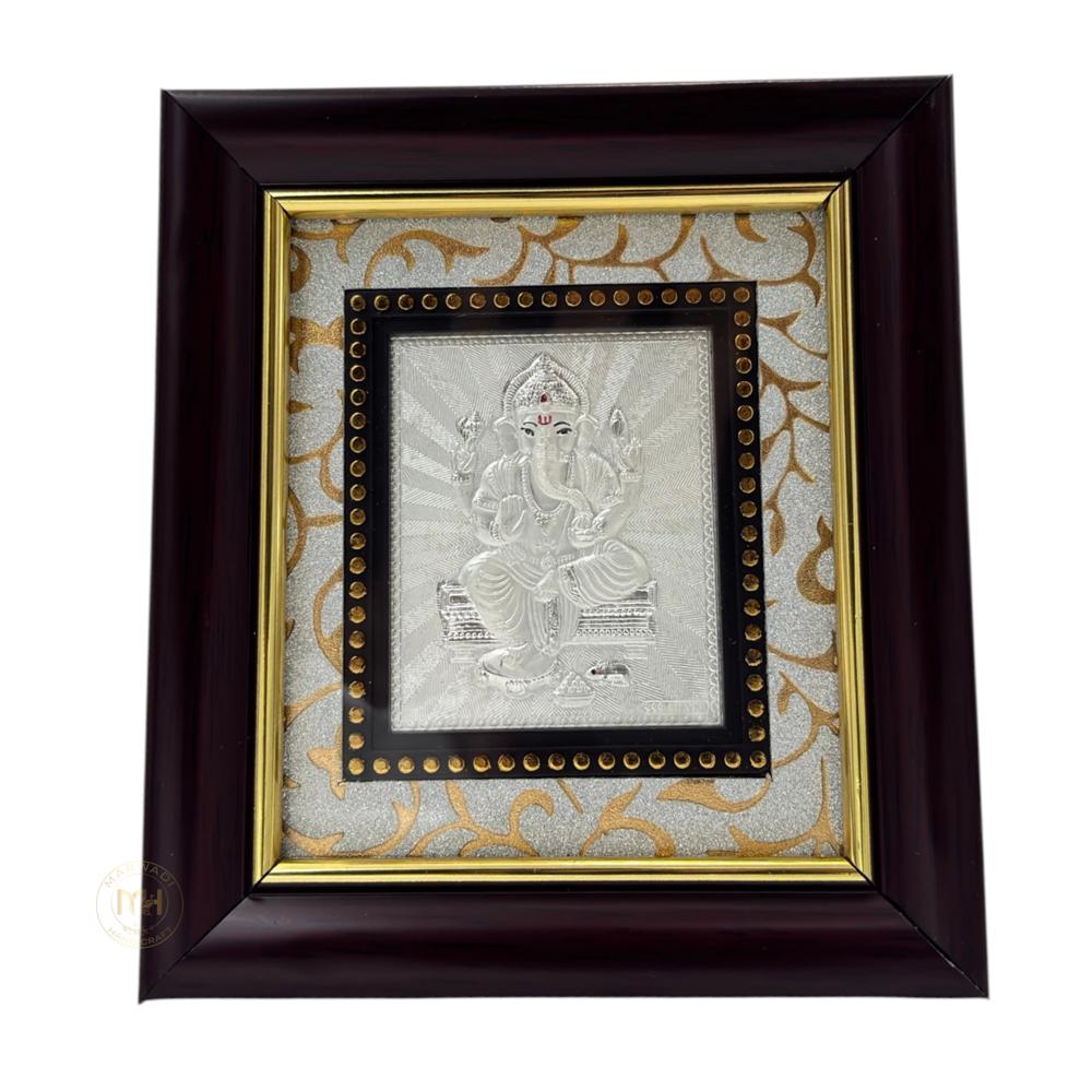 999 Silver Wooden Photo Frame of God Ganesh Ji for gifting and decoration