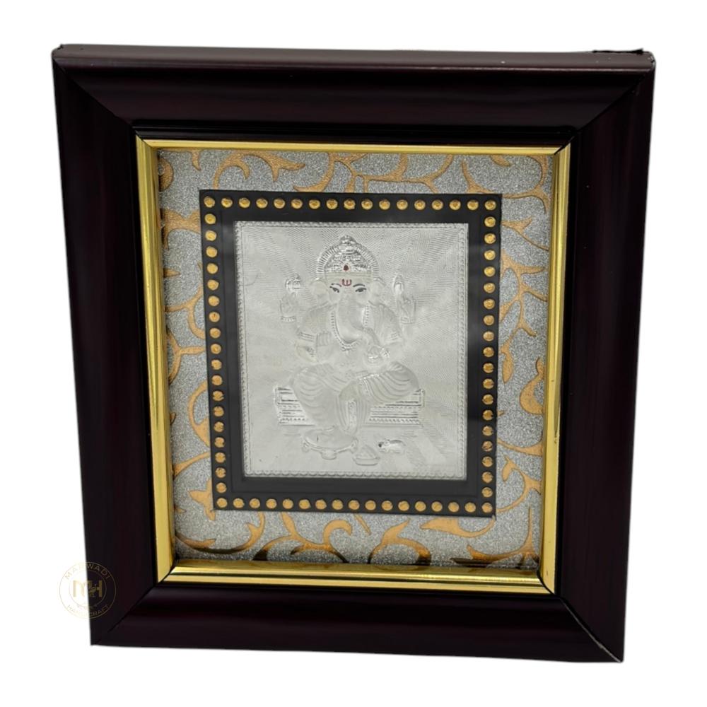 999 Silver Wooden Photo Frame of God Ganesh Ji for gifting and decoration