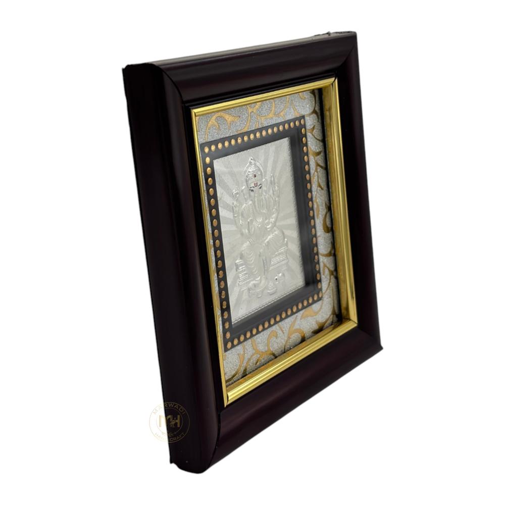 999 Silver Wooden Photo Frame of God Ganesh Ji for gifting and decoration