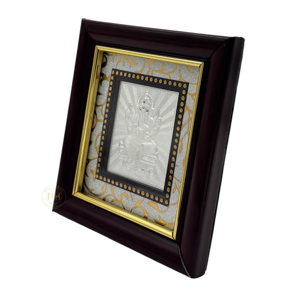 999 Silver Wooden Photo Frame of God Ganesh Ji for gifting and decoration