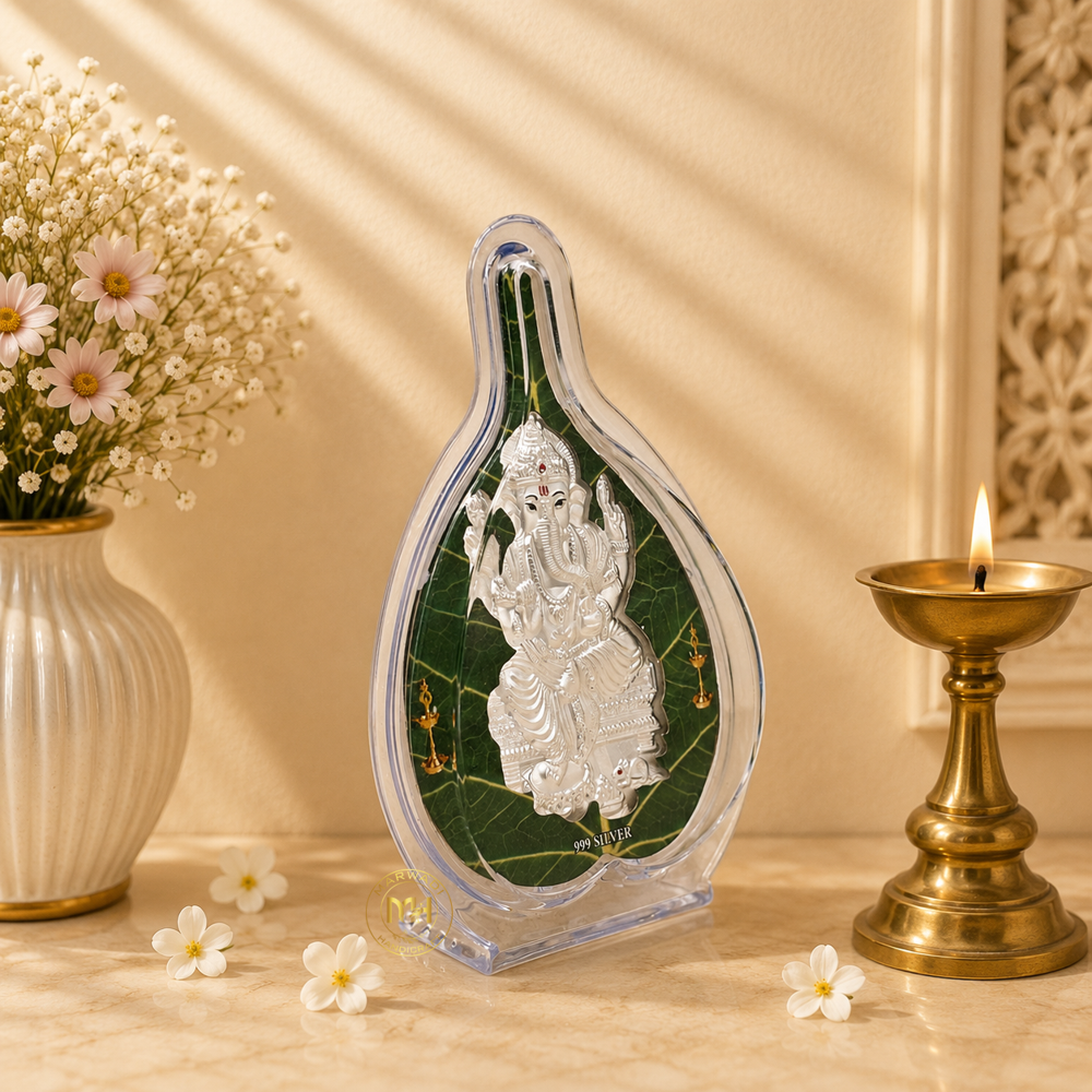 999 Silver Photo Frame Stand Of God Ganesh Ji For Gifting And Decoration