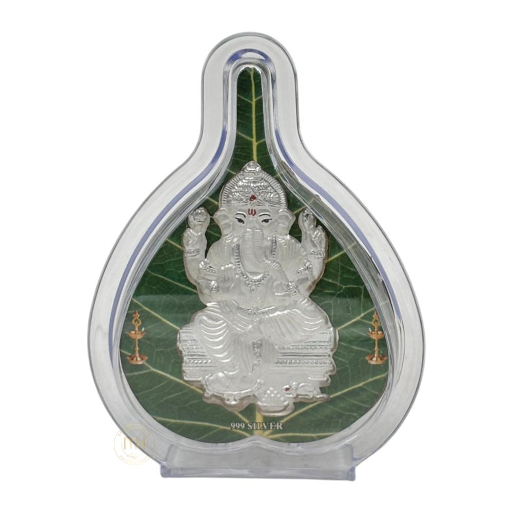 999 Silver Photo Frame Stand Of God Ganesh Ji For Gifting And Decoration