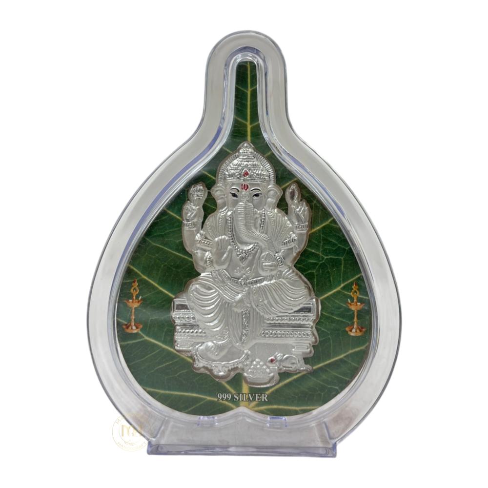 999 Silver Photo Frame Stand Of God Ganesh Ji For Gifting And Decoration