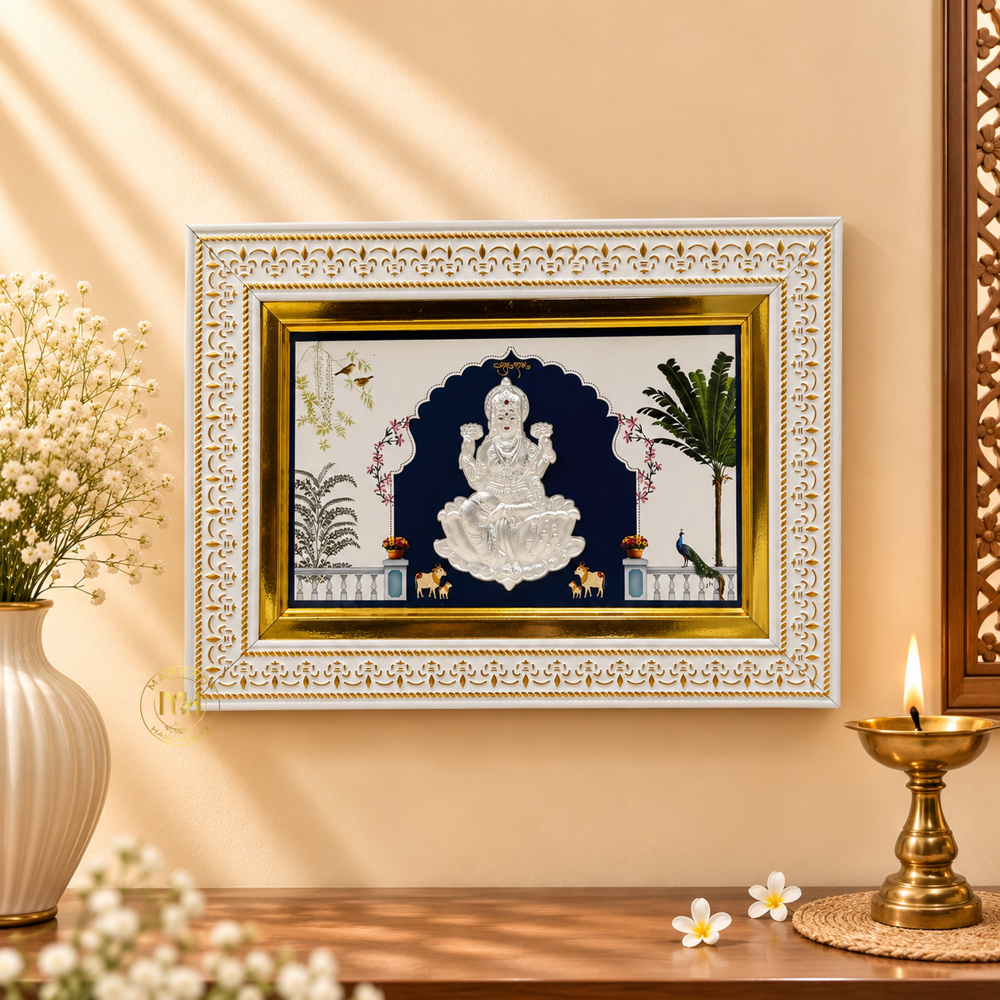 999 Silver Photo Frame Stand Of God Laxmi Ji For Gifting And Decoration