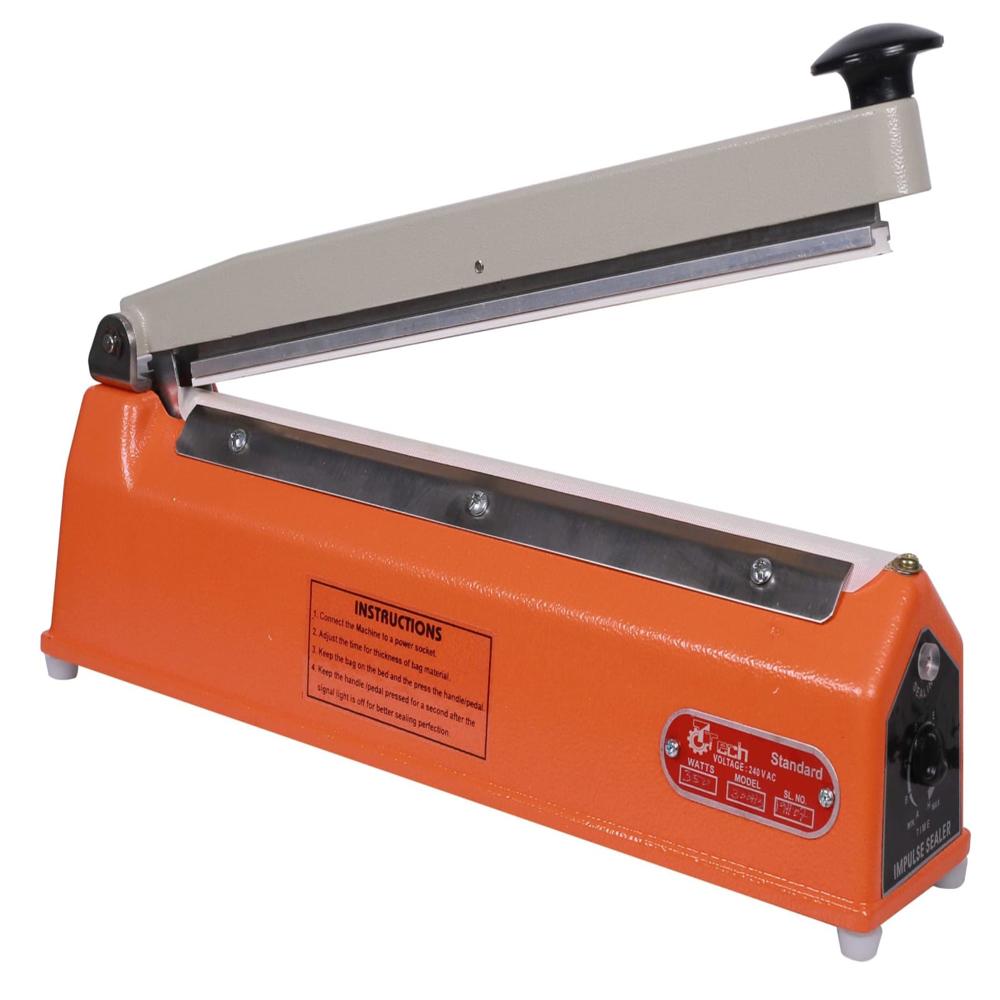 Manual Pouch Sealing Machine - High-quality Plastic, 8" To 24" Size Range, Orange Color, 230 Volt Electric, Adjustable Sealing Width 1.6mm To 5mm, Manual Operation For 501-1000 Pouches Per Hour