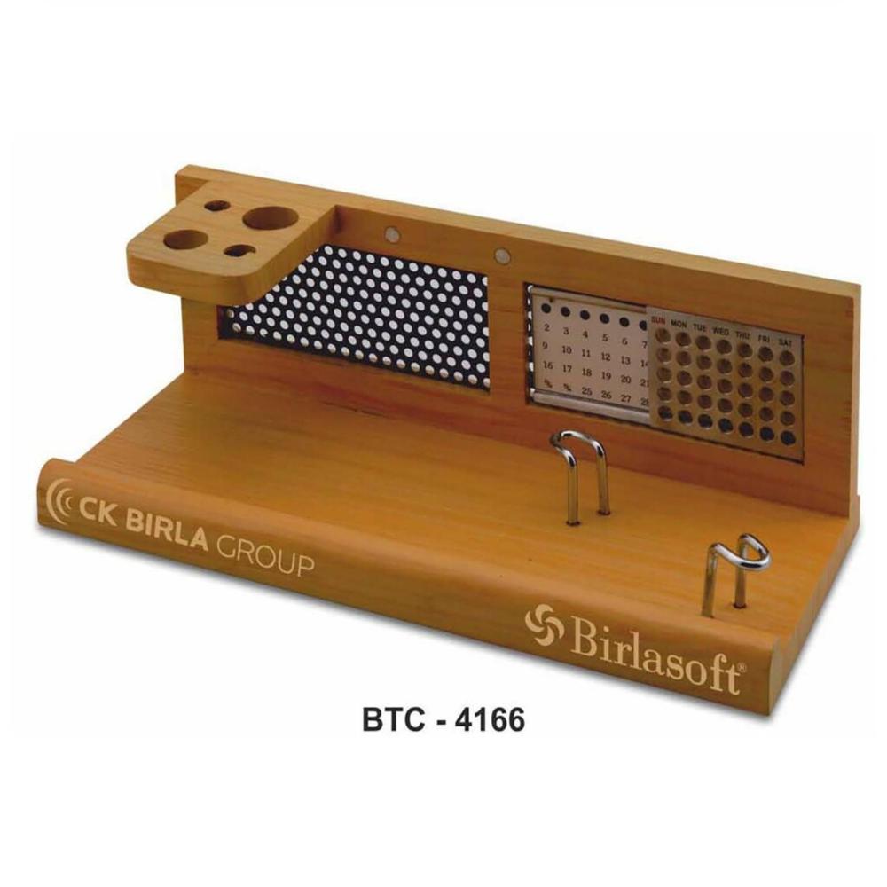 Wooden Table top with Clock and Lifetime Calendar