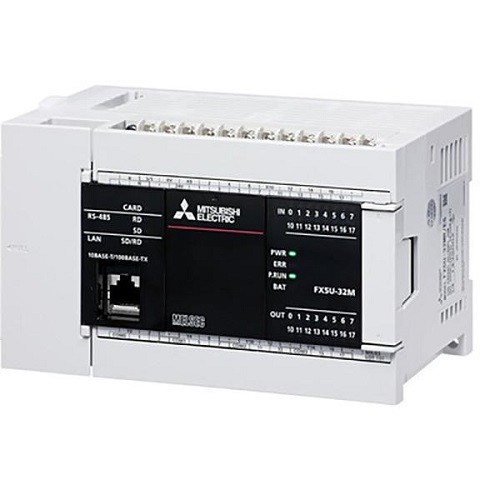 Mitsubishi Electric FX5U-32MR/ES Programmable Logic Controller, embedded Ethernet and RS-485 interfaces, 64k-step flash capacity, IP10 DIN-rail mount