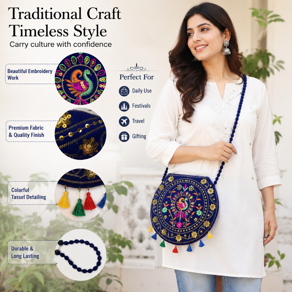 Ethnic Designer Peacock Purse with Beaded Strap