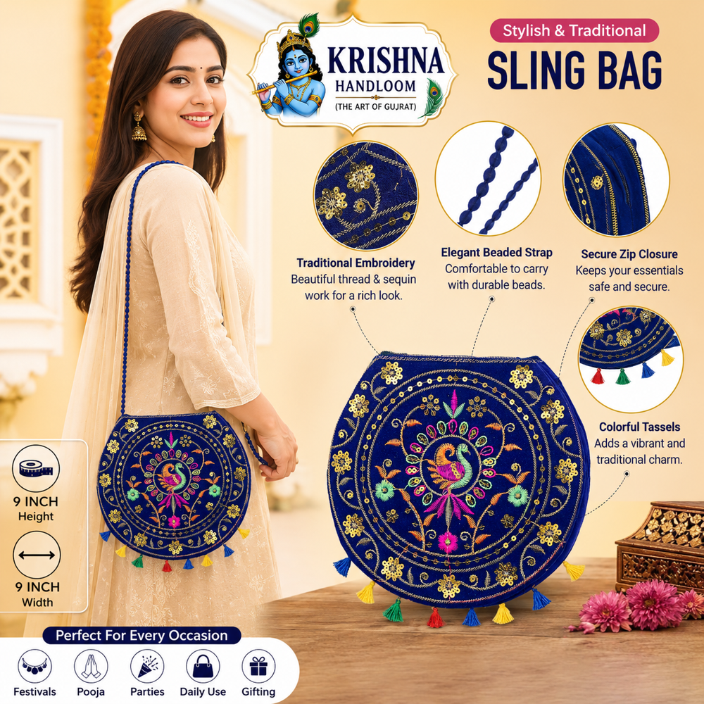 Designer Embroidered Bag with Colourful Tassels