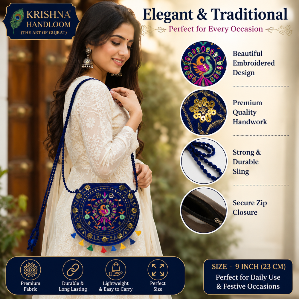 Stylish Ethnic Blue Sling Bag for Girls & Women