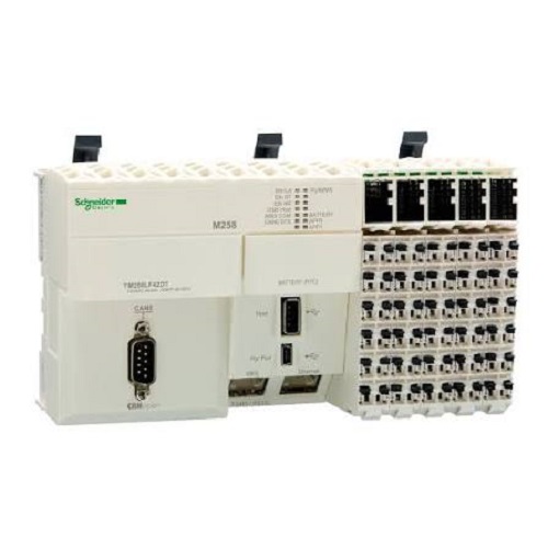 Schneider Electric TM258LF42DT Modicon M258 Logic Controller, built-in CANopen Master and Ethernet, 22 ns/instruction CPU, data logging and web server, IP20 DIN-rail machine controller