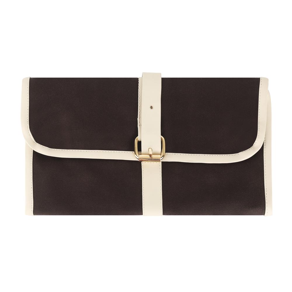 Brown Canvas Roll-Up Travel Organizer Pouch
