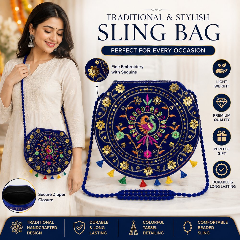 Peacock Embroidered Designer Sling Purse