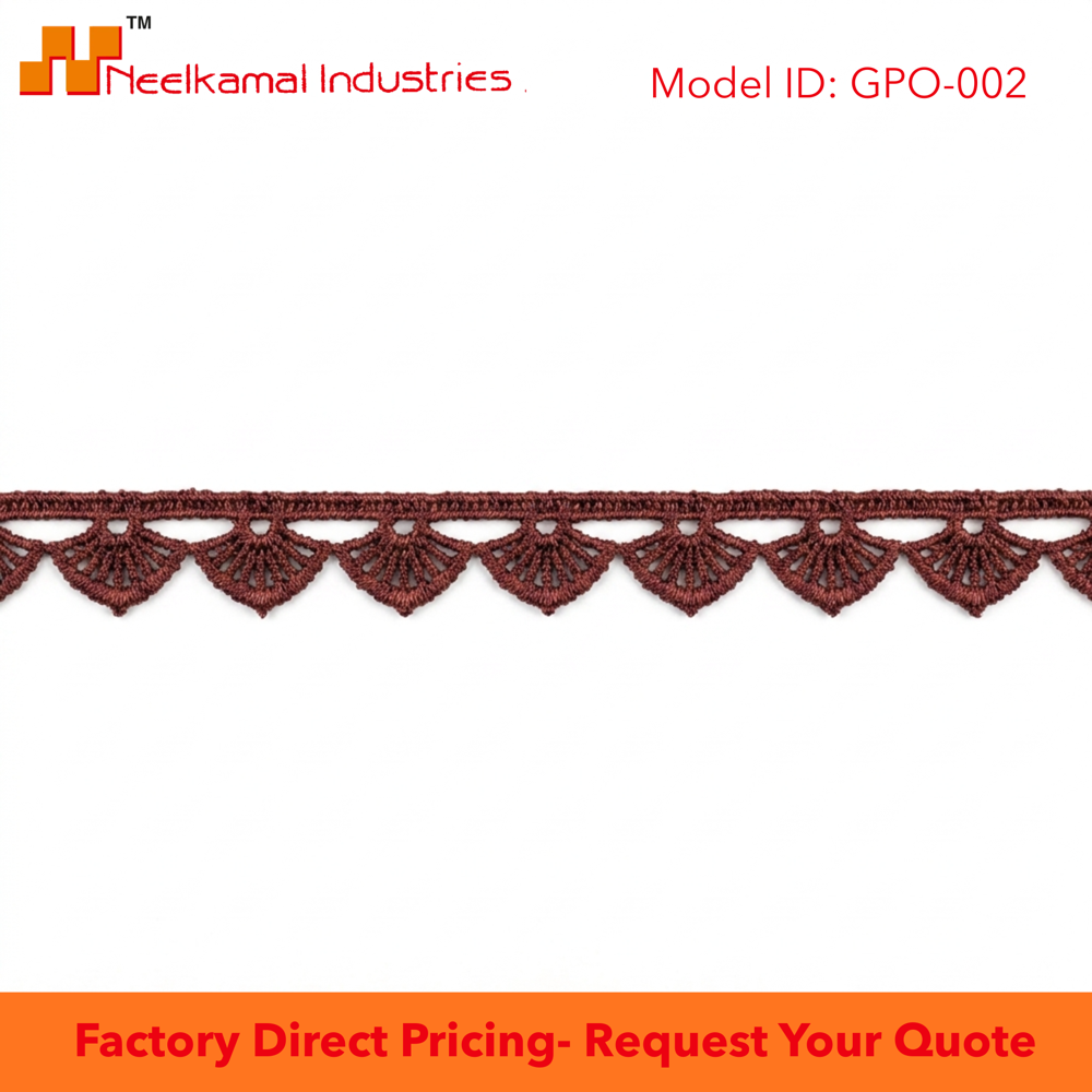 10mm Wine Guipure GPO Lace Trim 20 Meter Packing for Saree Borders & Sewing Craft