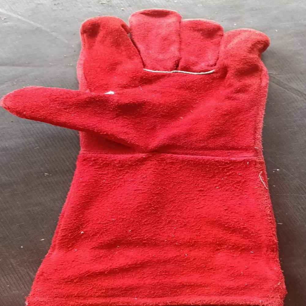 Red 16" Leather Hand Glove With Nylon Threading - Dimension (L*W*H): 16 Inch (In)