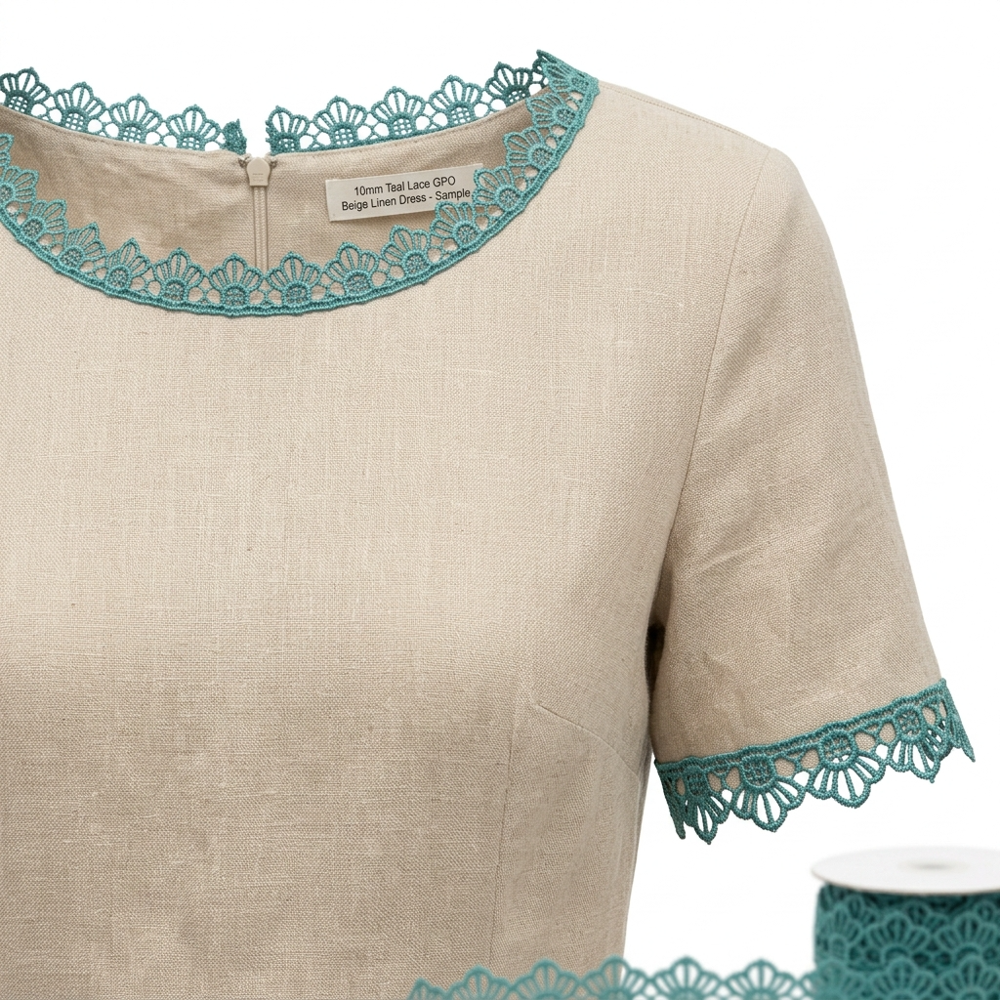 10mm Teal Guipure GPO Lace Trim for Saree Borders Blouse Sleeves Garment Embellishment