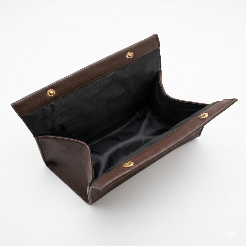 Brown PU Leather Fold-Top Pouch