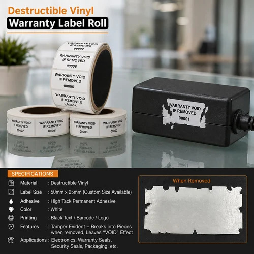 Destructible Vinyl Warranty Label Roll
