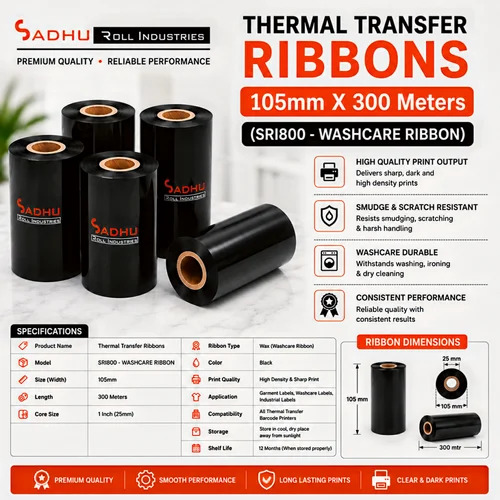 Thermal Transfer Ribbons 105mm X 300 Meters (SRI800 - WASHCARE RIBBON)