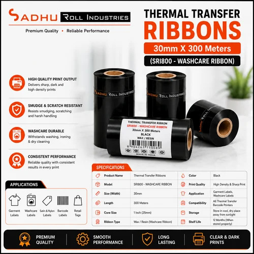 Thermal Transfer Ribbons 30mm X 300 Meters (SRI800 - WASHCARE RIBBON)