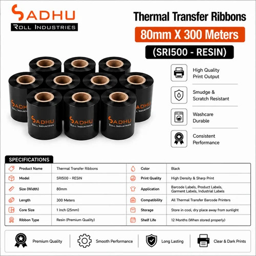 Thermal Transfer Ribbons 80mm X 300 Meters (SRI500 - RESIN)