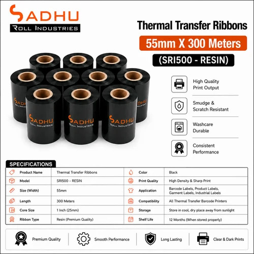 Thermal Transfer Ribbons 55mm X 300 Meters (SRI500 - RESIN)