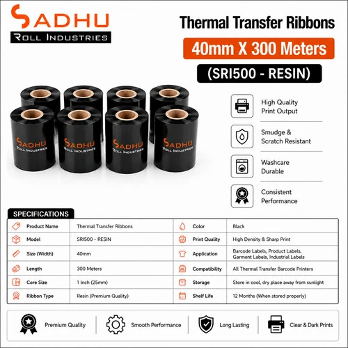 Thermal Transfer Ribbons 40Mm X 300 Meters (Sri500 - Resin) - Water Resistant: No