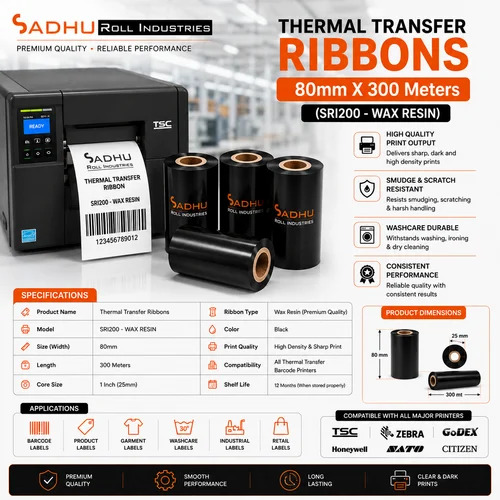 Thermal Transfer Ribbons 80mm X 300 Meters (SRI200 - WAX Resin)