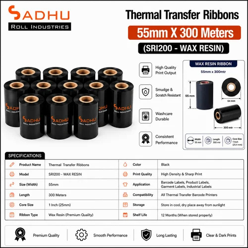 Thermal Transfer Ribbons 55Mm X 300 Meters (Sri200 - Wax Resin) - Water Resistant: No