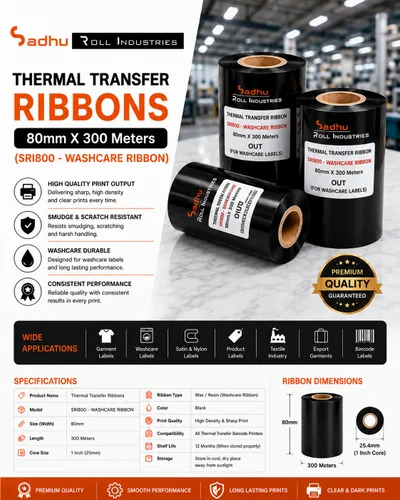 Thermal Transfer Ribbons 80mm X 300 Meters (SRI800 - WASHCARE RIBBON)