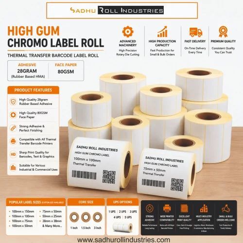 Plain Thermal Transfer Barcode Label Roll (High Gum Chromo Paper Label)
