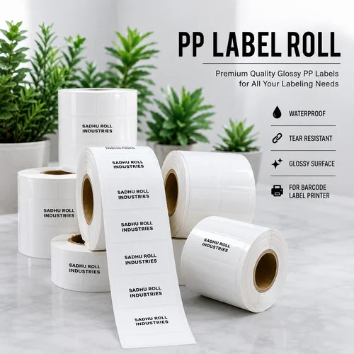 Plain Thermal Transfer Barcode Label Roll (White Pp Label) Non Tearable