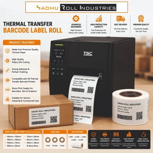 Plain Thermal Transfer Barcode Label Roll (Chromo Paper Label)