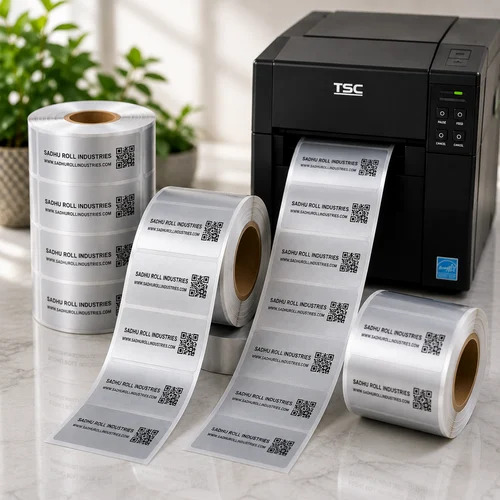 Plain Thermal Transfer Barcode Label Roll (Silver Polyster Label) Non Tearable