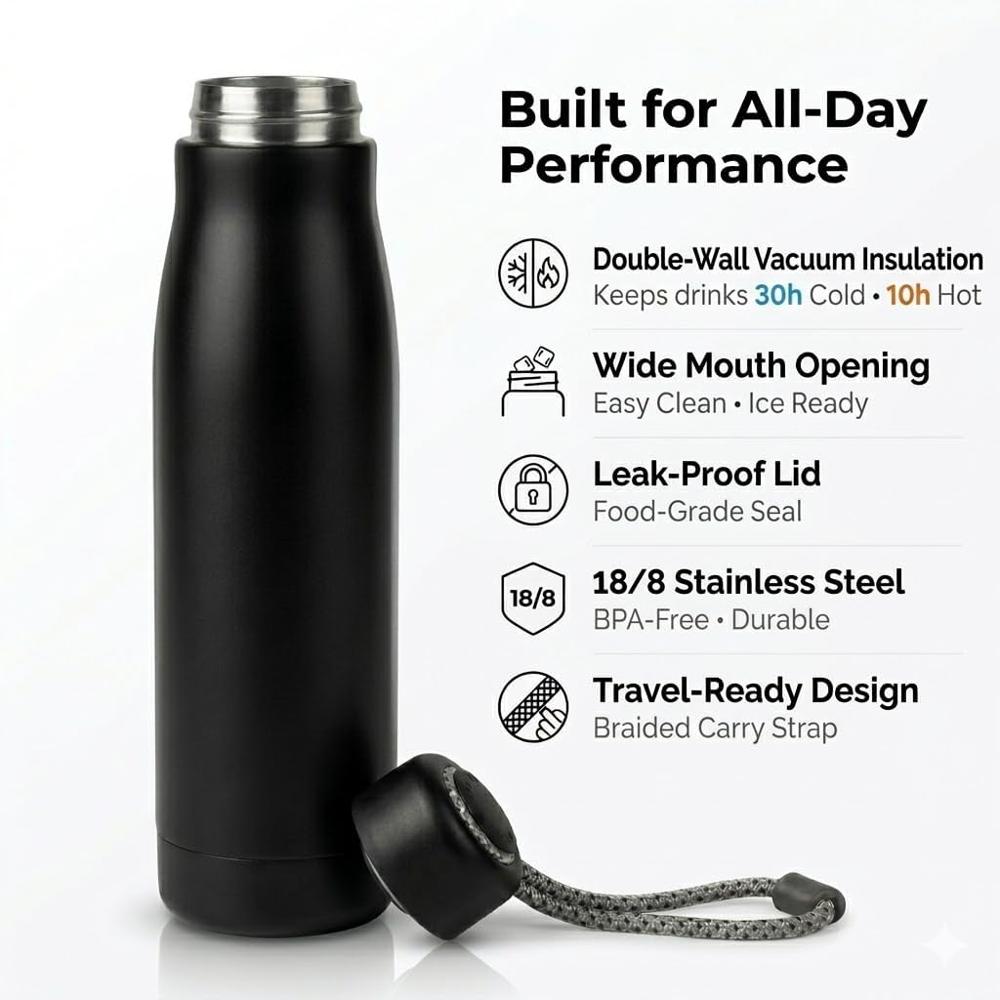 Vaccum Insulated 550 ml Water Bottle 24 Hours Hot and Cold Double