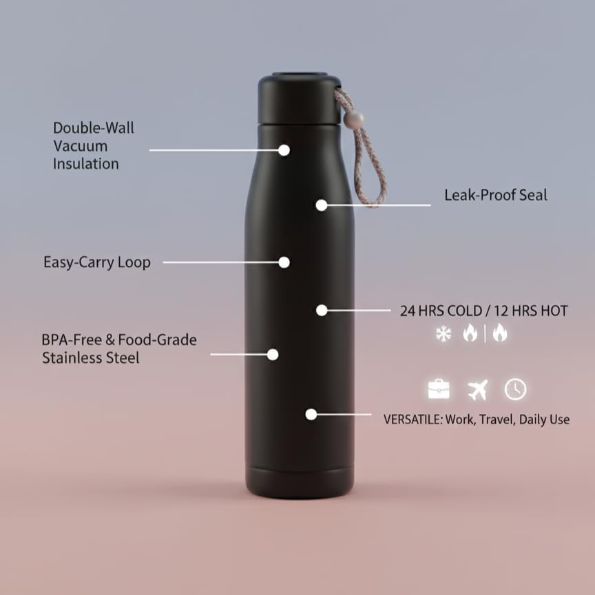 Vaccum Insulated 550 ml Water Bottle 24 Hours Hot and Cold Double
