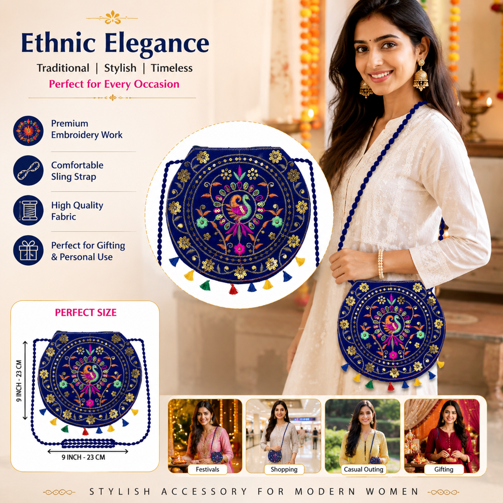 Ethnic Handcrafted Crossbody Purse with Zip