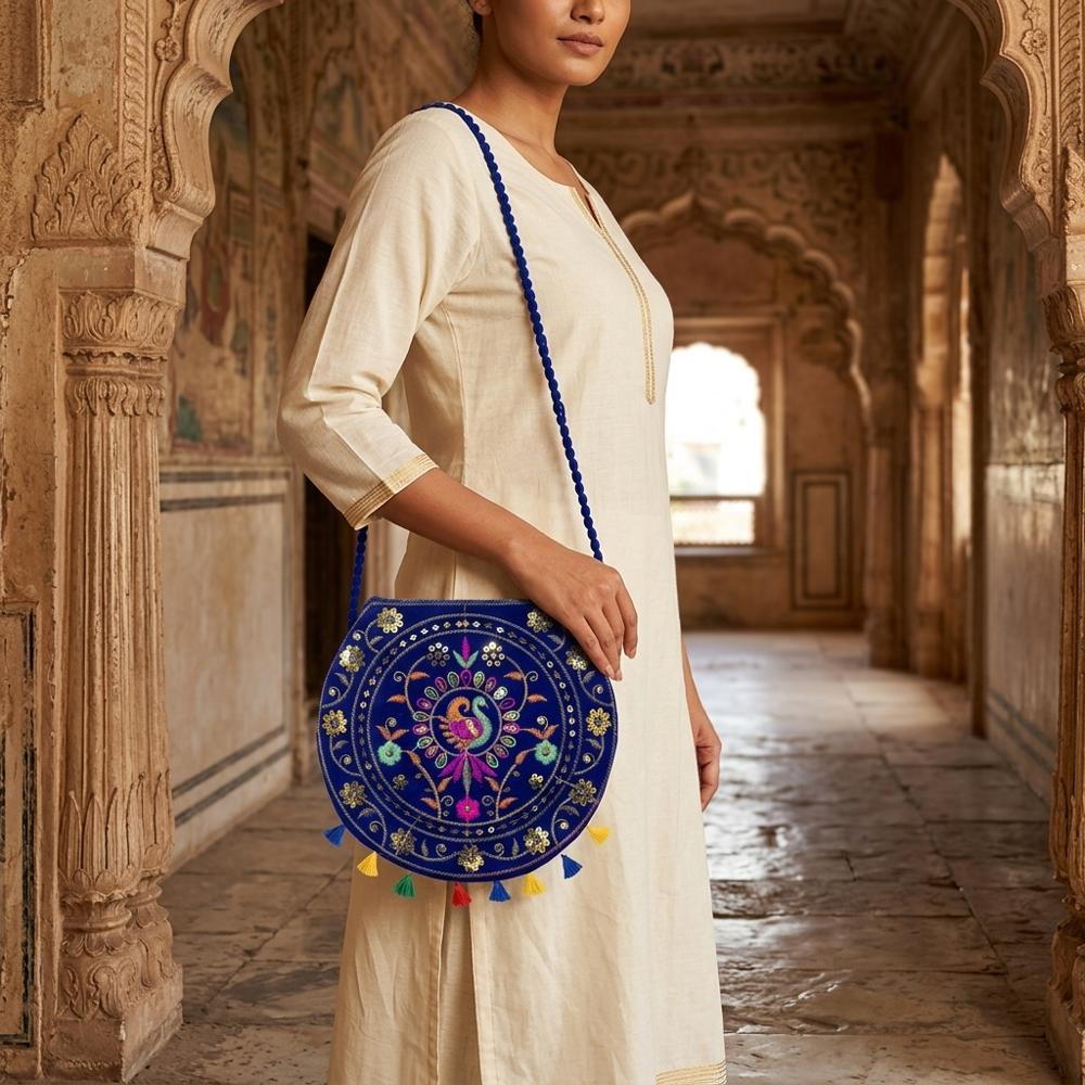 Designer Crossbody Peacock Bag For Women - Color: Blue